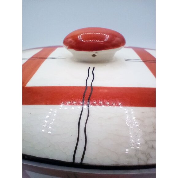 Red Plaid Storage Container Hand Painted Ceramic Crazed Vintage Takito Company - Picture 11 of 16